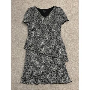 Festival Studio Connection‎ Dress Womens 6 Black White Excellent Tiered V-Neck